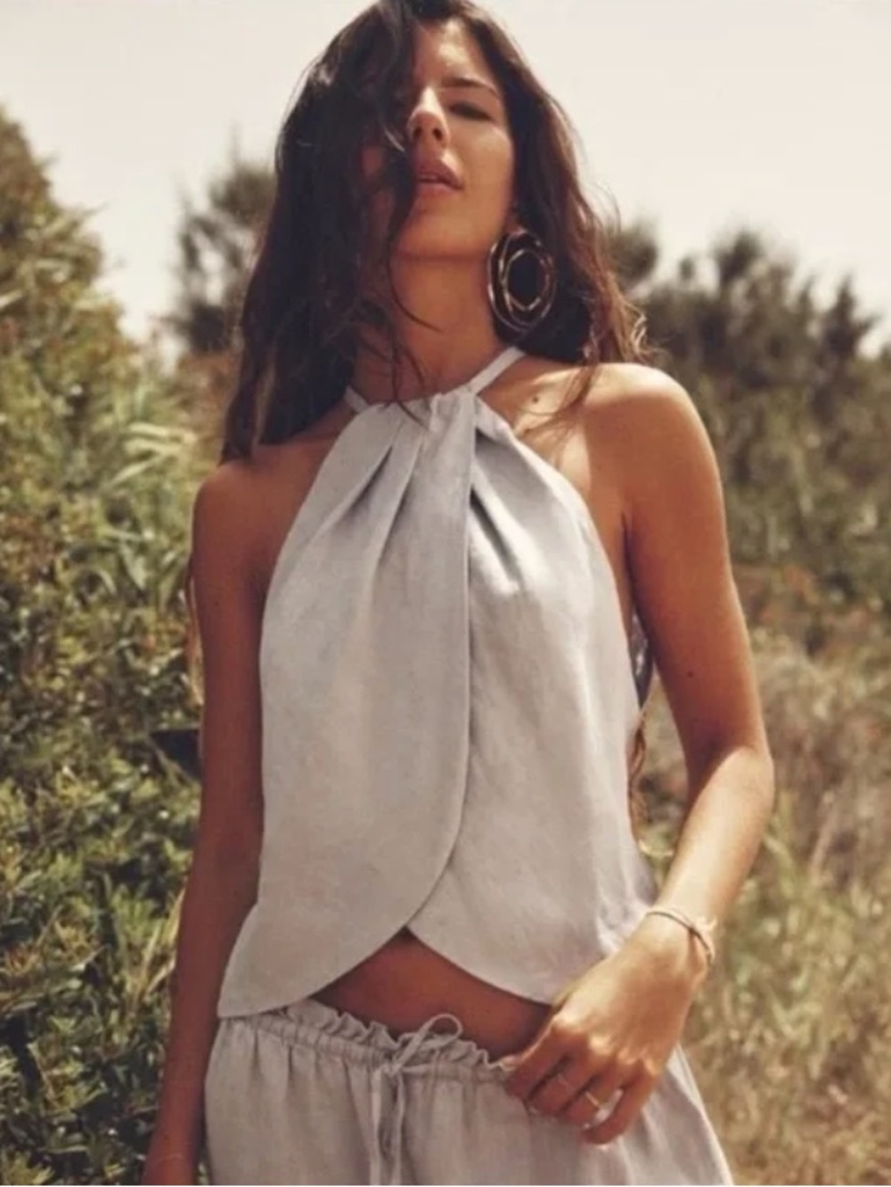 Zara 100% Linen Halter Top In Gray Size XL NWT
